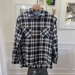 John Blair Black Tan Plaid Button Shirt L